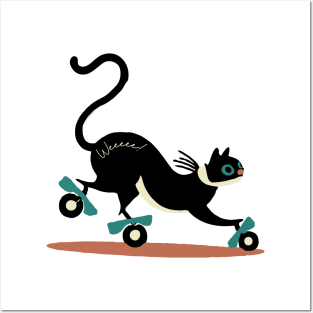 Funny Cat On Roller Skates Posters and Art